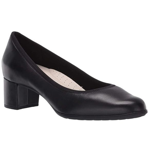 8D 8W 8 WIDE WIDTH Aravon Womens Classic Career Dress Black Leather Pumps Heels - Picture 1 of 15